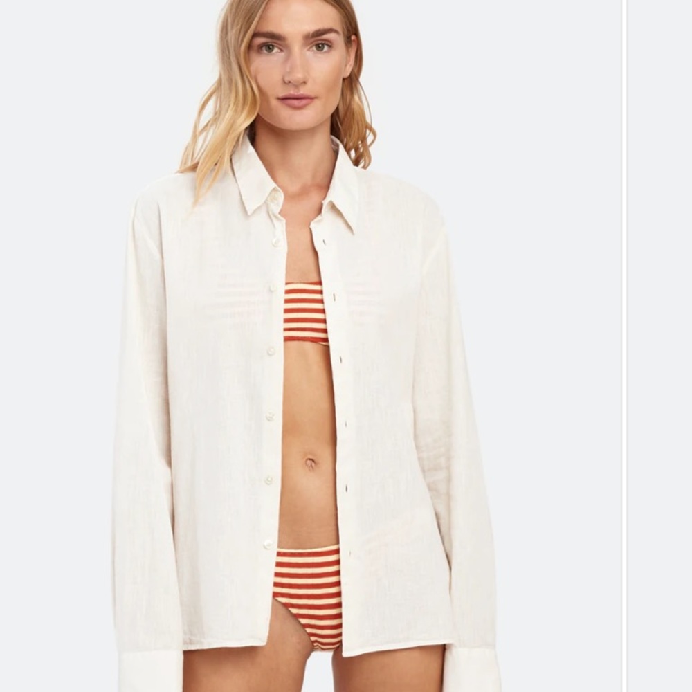 NWT Solid & Striped Cream Linen cover up - Small